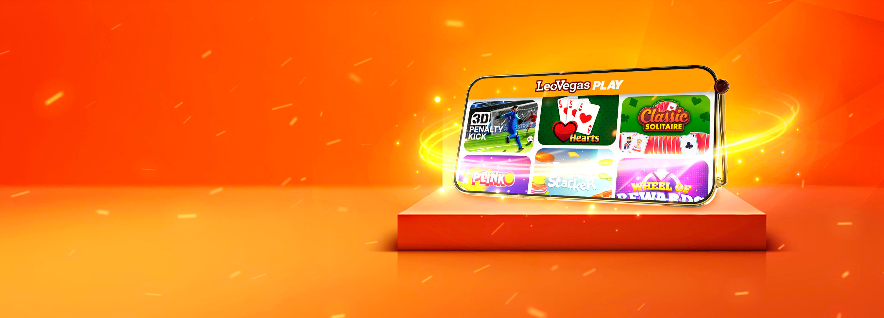 App con vari giochi, tra cui 3D Penalty Kick, Hearts, Classic Solitaire, Plinko, Stacker e Wheel of Rewards